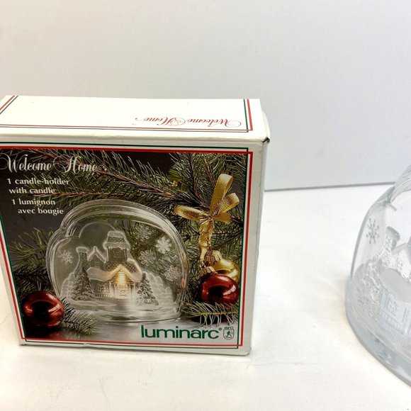 Luminarc Glass Candle Holder Welcome Home House Christmas Winter Snow Scene - Picture 7 of 7